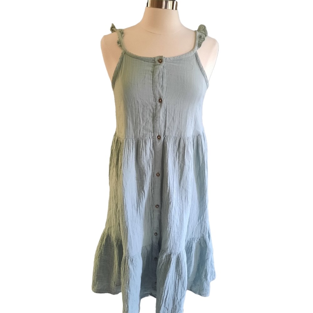 Peyton & Parker Aqua Sleeveless Buttoned Midi Dress